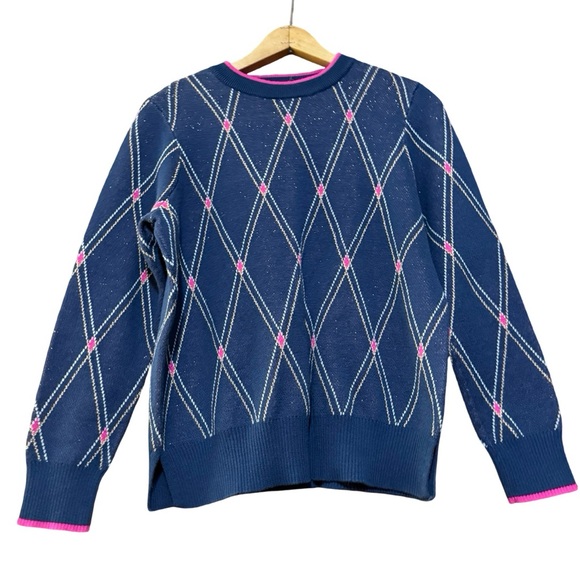 Navy Argyle Sweater with Pink Accents - Picture 2 of 7